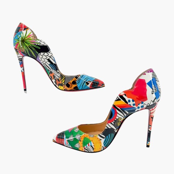 Christian Louboutin Hot Chick 100 Printed Patent Sapeur Pumps Heels Size 37 US 7 - Picture 11 of 14